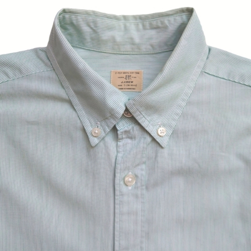 J. Crew Button Down Casual Cotton Pinstripes Long Sleeves Shirt Green Size Small